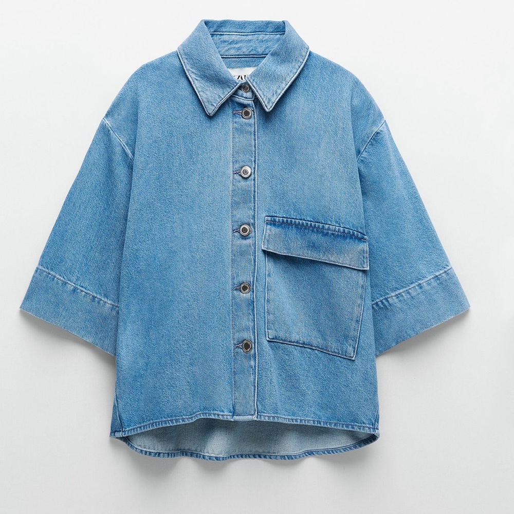 Zara Connie Shirt Cropped denim hi low Shirt